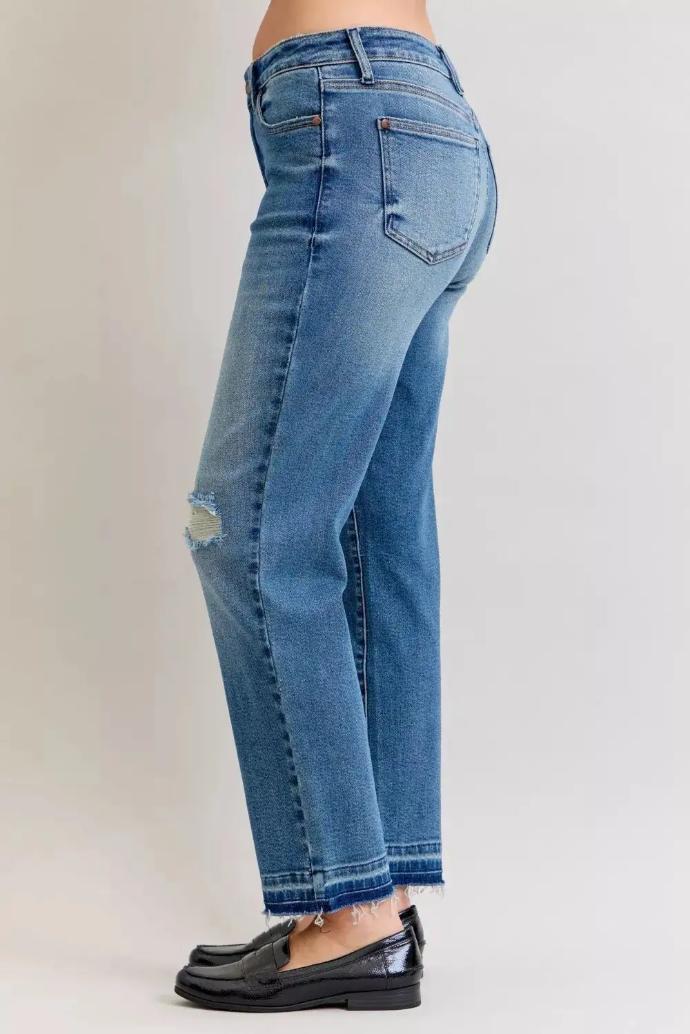 Mid Rise Raw Hem Distressed Boyfriend Jeans