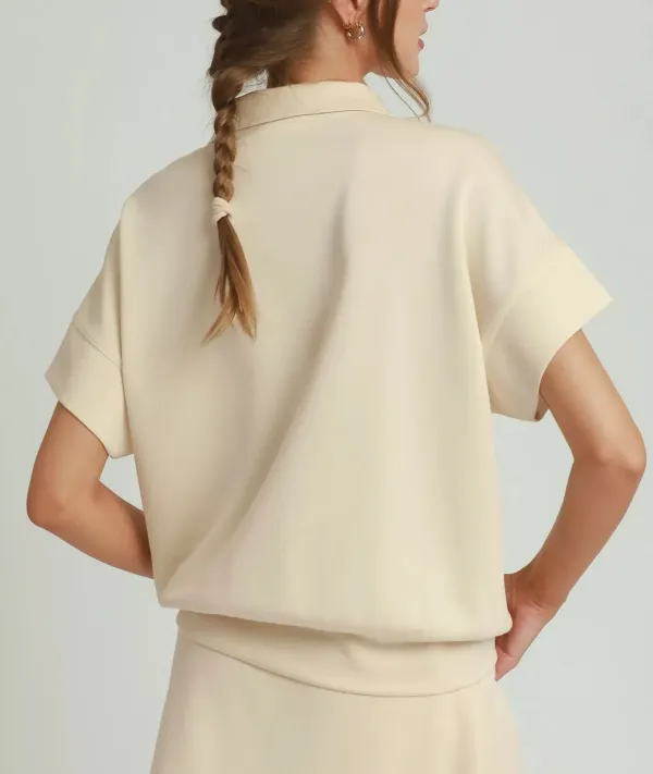 Ruffle Quarter-Zip Short Sleeve Top