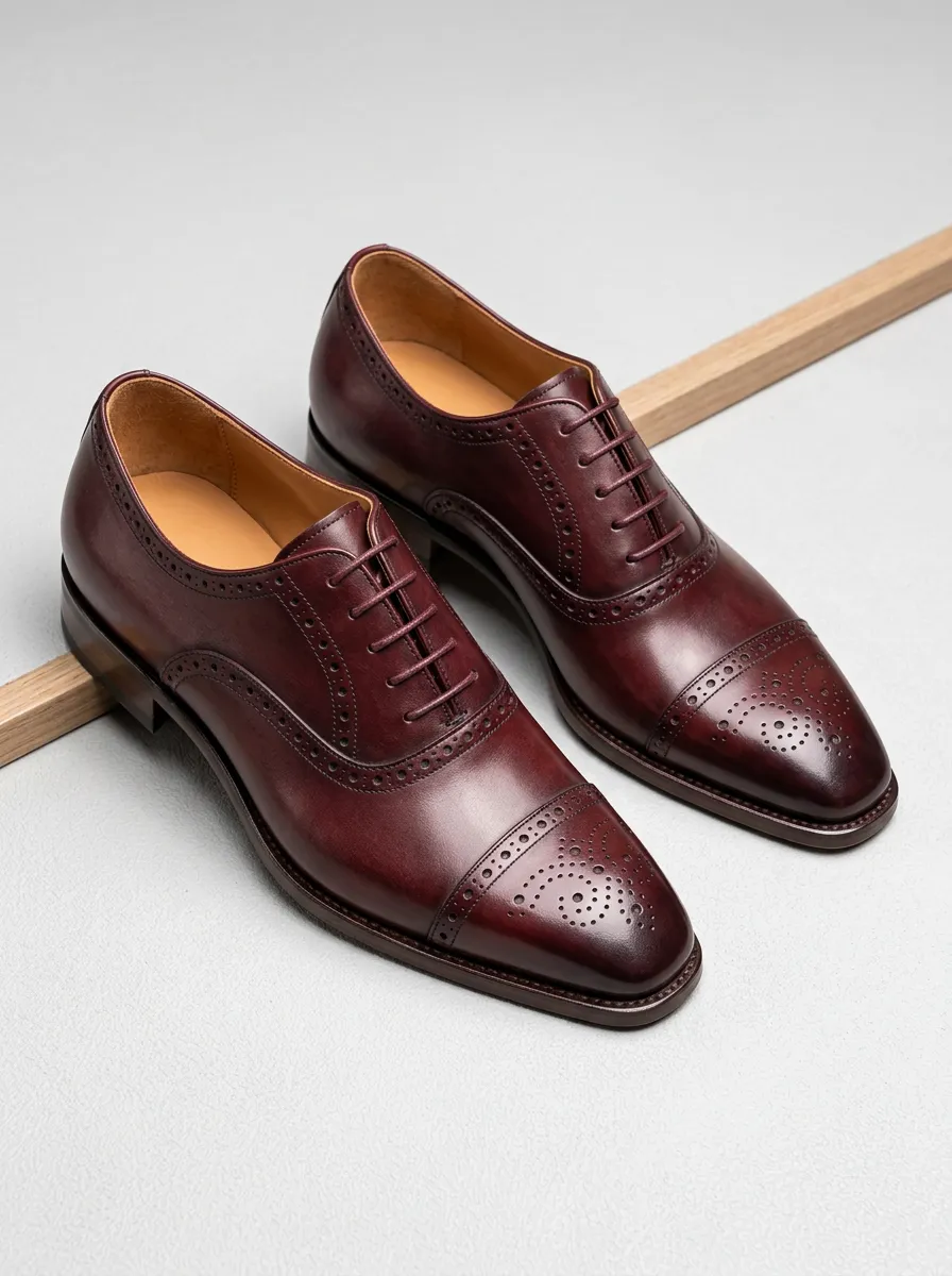 Polished Decorative Brogue Structured Toe Oxford Shoes