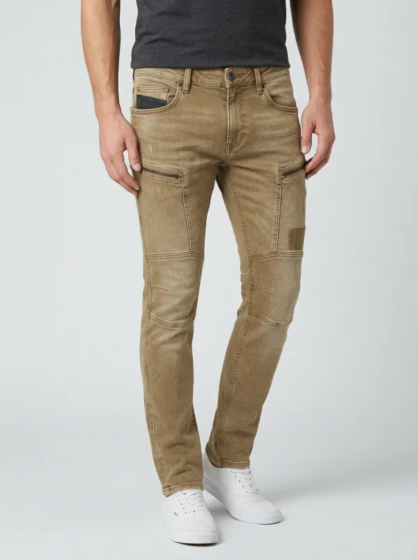 Men's Biker Style Distressed Zipper Slim-Fit Jeans