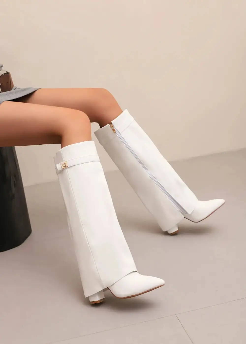 Suede Thigh Tall Boots Buckle  Heeled Boots