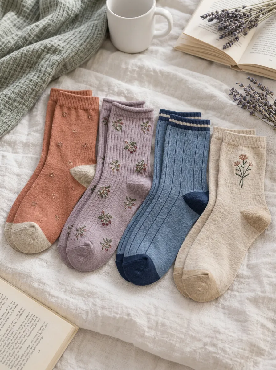 Women's Vintage Floral Botanical Printed 4-Pack Socks