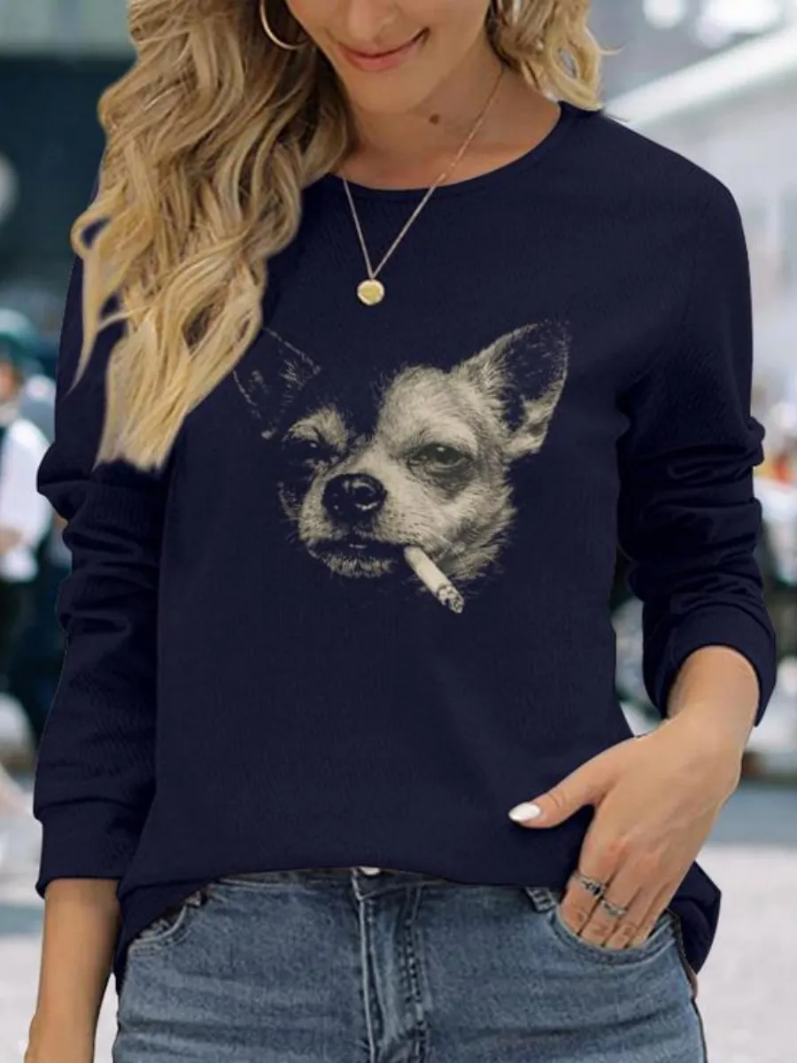 Dog Graphic Round Neck Tee
