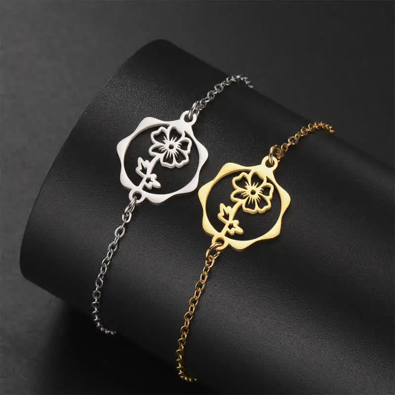 Titanium Steel Birth Flower Bracelet