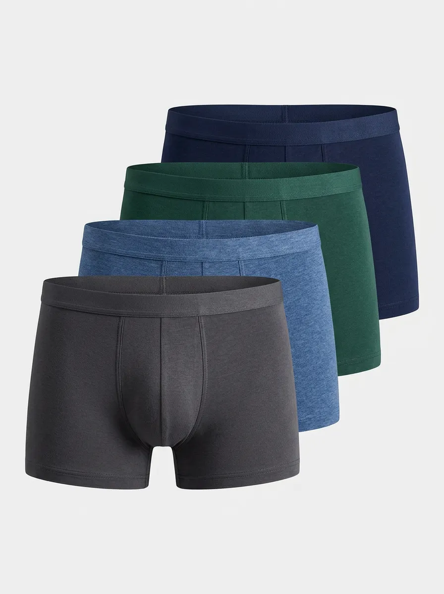 Functional Cotton Solid Design Men's Four Pack Boxer Briefs