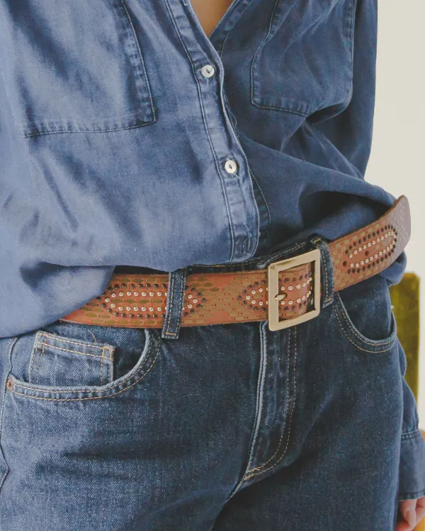 Classic Studded Leather Waist Belt With Square Buckle
