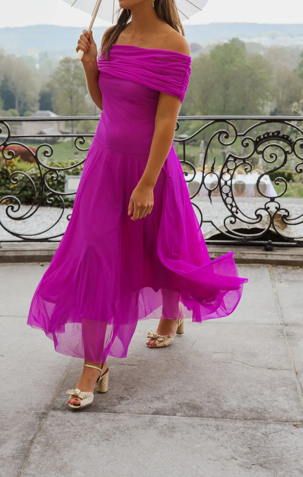 Tulle Off Shoulder Maxi Dress