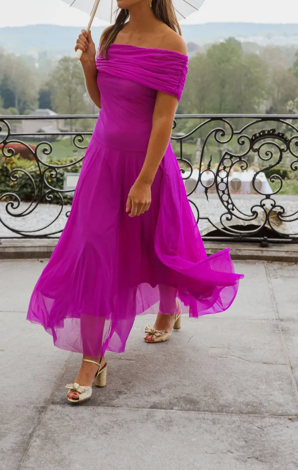 Tulle Off Shoulder Maxi Dress