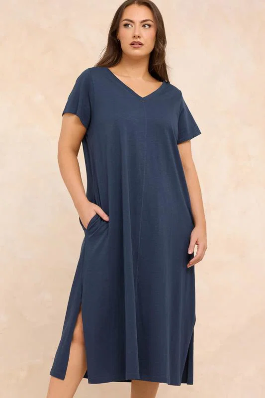 Navy Blue Premium Cotton Dress detail 1