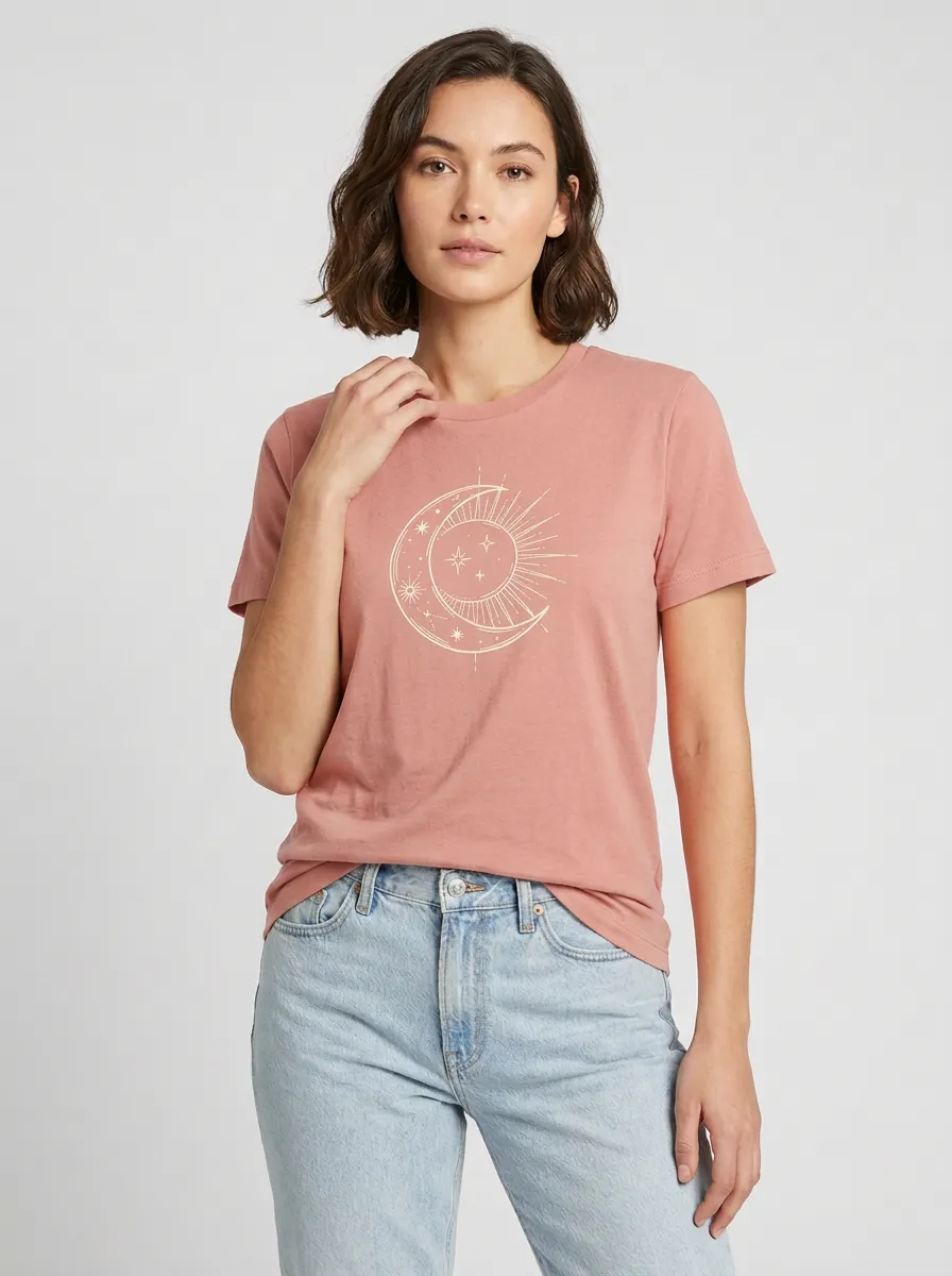 Women's Celestial Boho Moon Sun Stars Graphic T-Shirt
