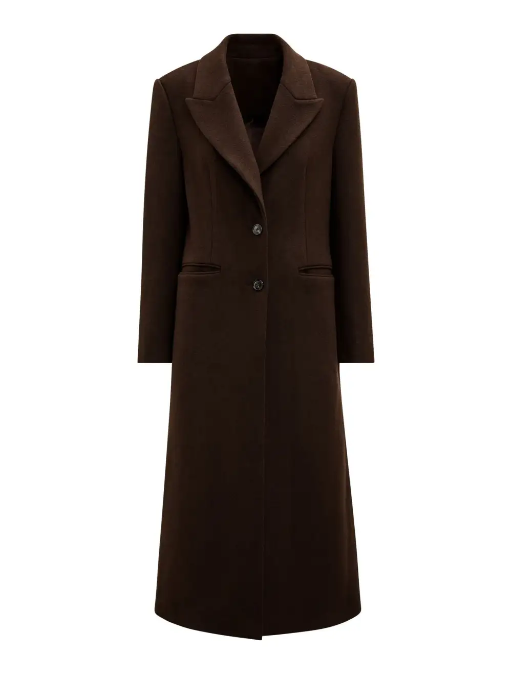 Deep Brown Single-Breasted Floor-Length Tailored Coat