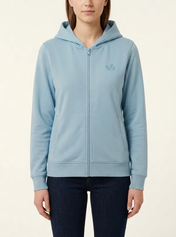Women's Leaf-Embroidered Full-Zip Welt-Pocket Hoodie