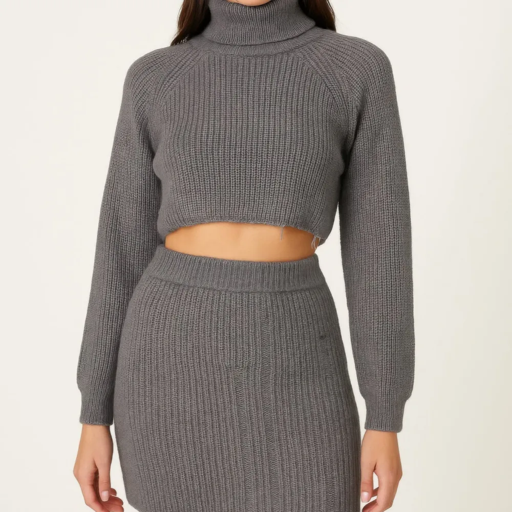 Knit Mock Neck Top And Skirt Matching Set
