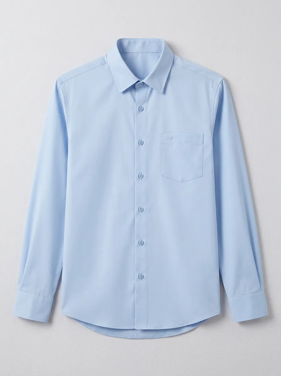 Men's Non-Iron Cotton Light Blue Long Sleeve Button-Down Shirt