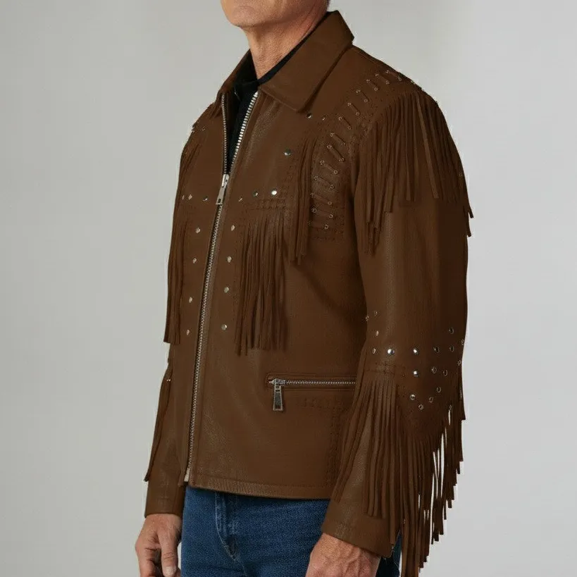 Modern Leather Biker Western Fringe Jacket