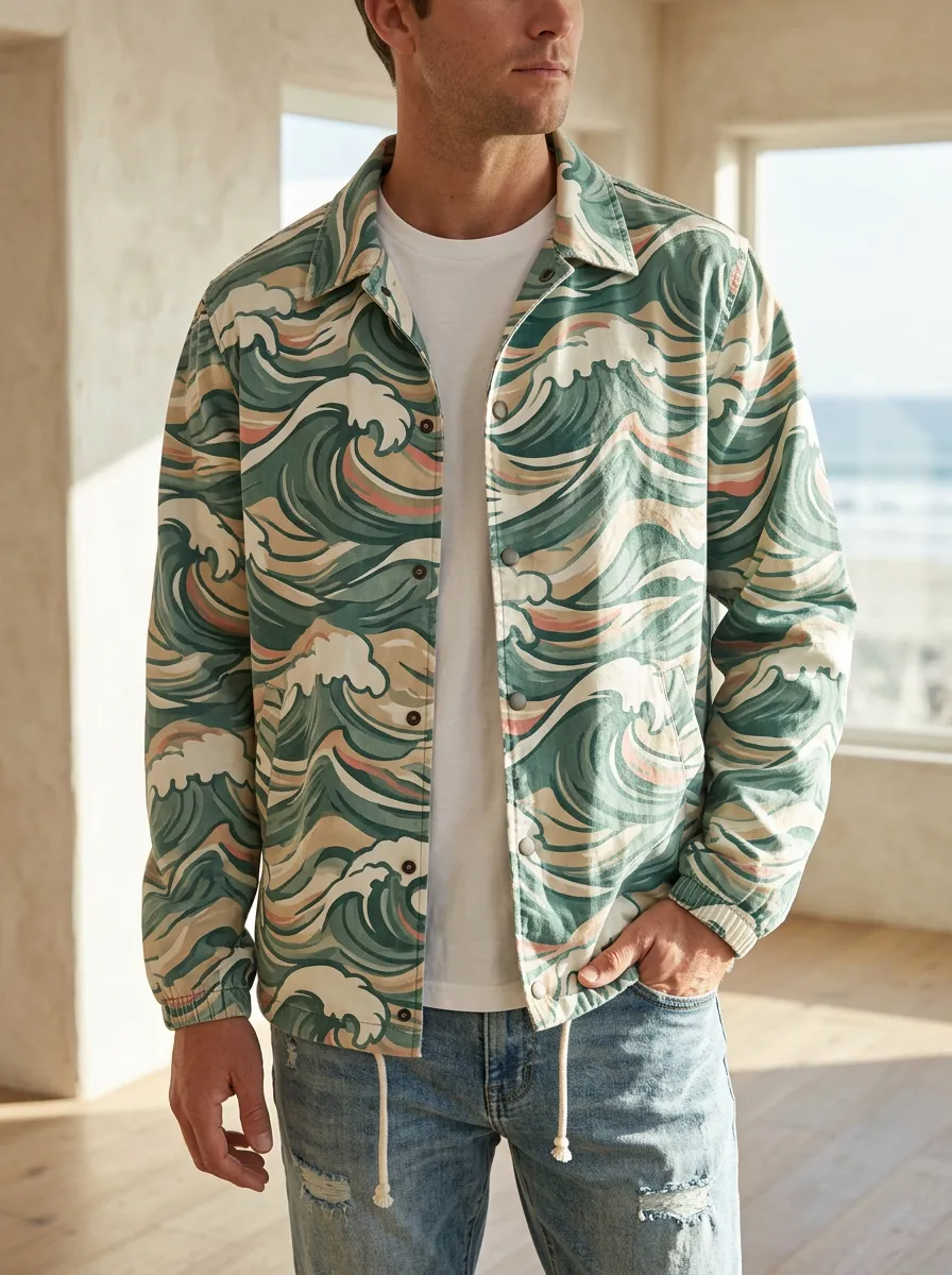 Men's Ocean Japanese Wave Rugged Journey Jacket
