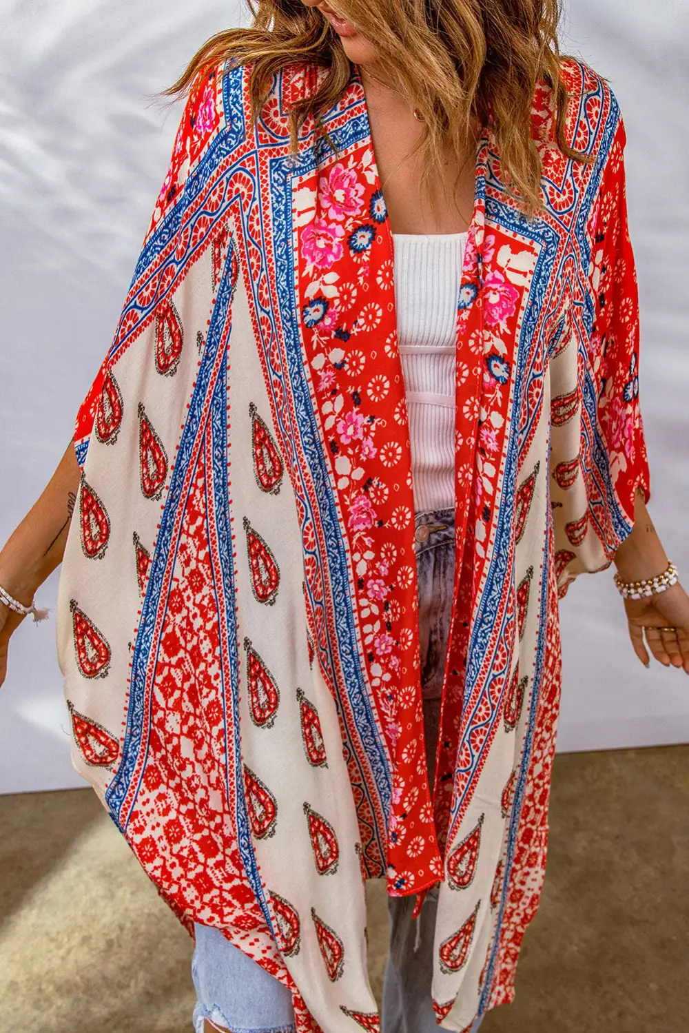 Swimwear Long Paisley Print Kimono Beach Cover Up