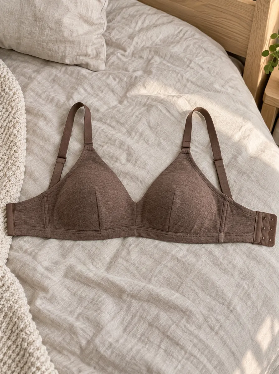 Women's Minimalist Brown Solid Color Soft Wireless Bra