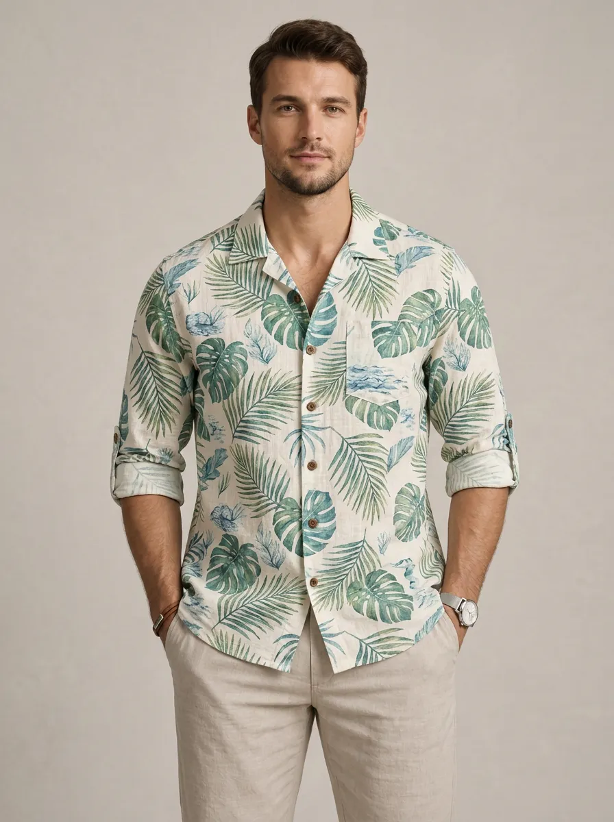 Men's Palm Leaf Relaxed Printed Shirt
