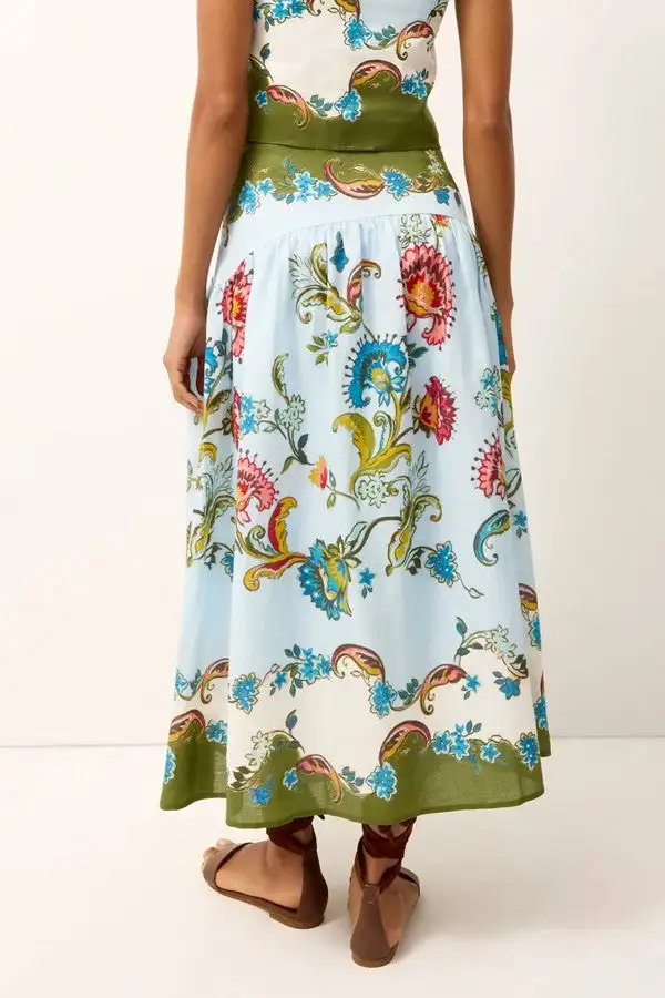 Women's Colorful Floral Print Midi Skirt