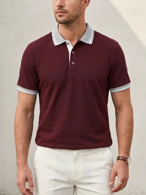 Men's Navy Blue Contrast Collar Tipped Sleeve Polo Shirt