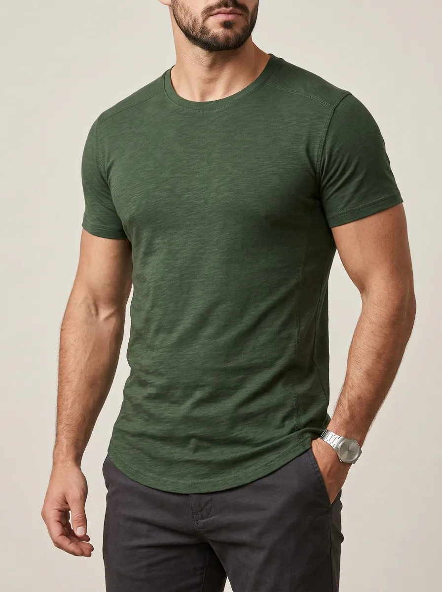 Slim-Fit Crewneck Ribbed Curved-Hem Men's Slim-Fit T-Shirt