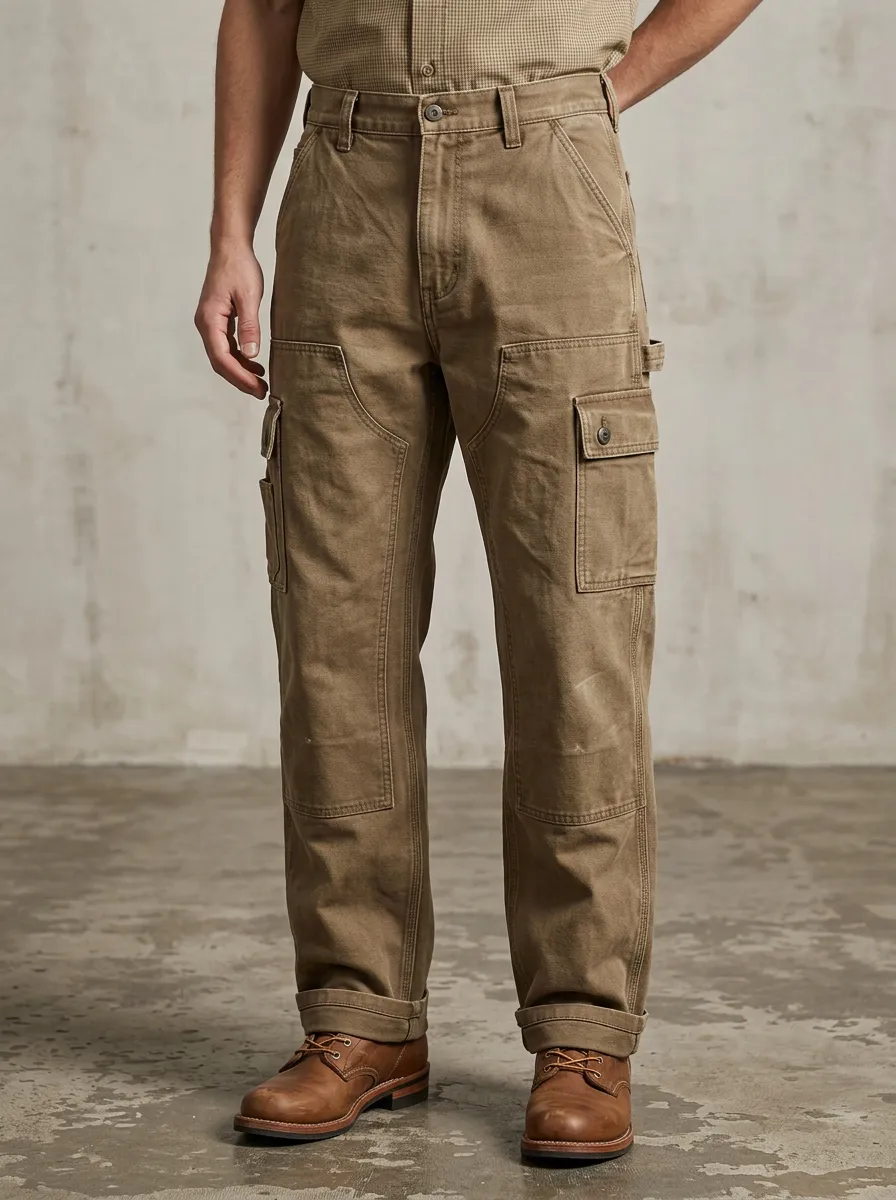 Men's Vintage Style Khaki Multi-Pocket Utility Cargo Pants