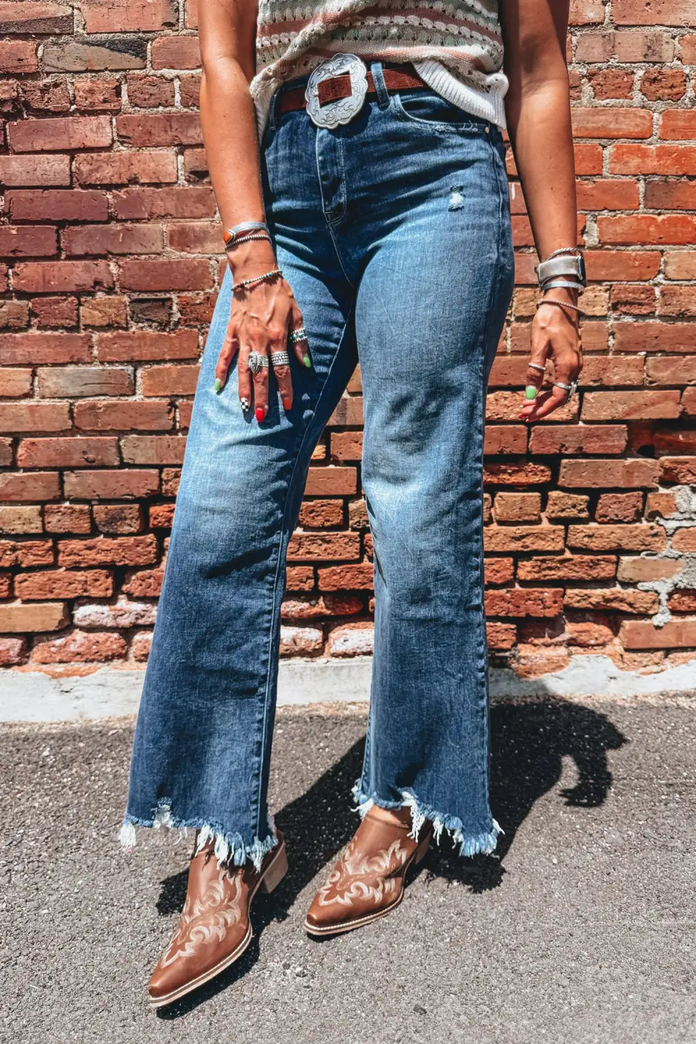 High Waist Relaxed Fit Flared Cropped Casual Jeans
