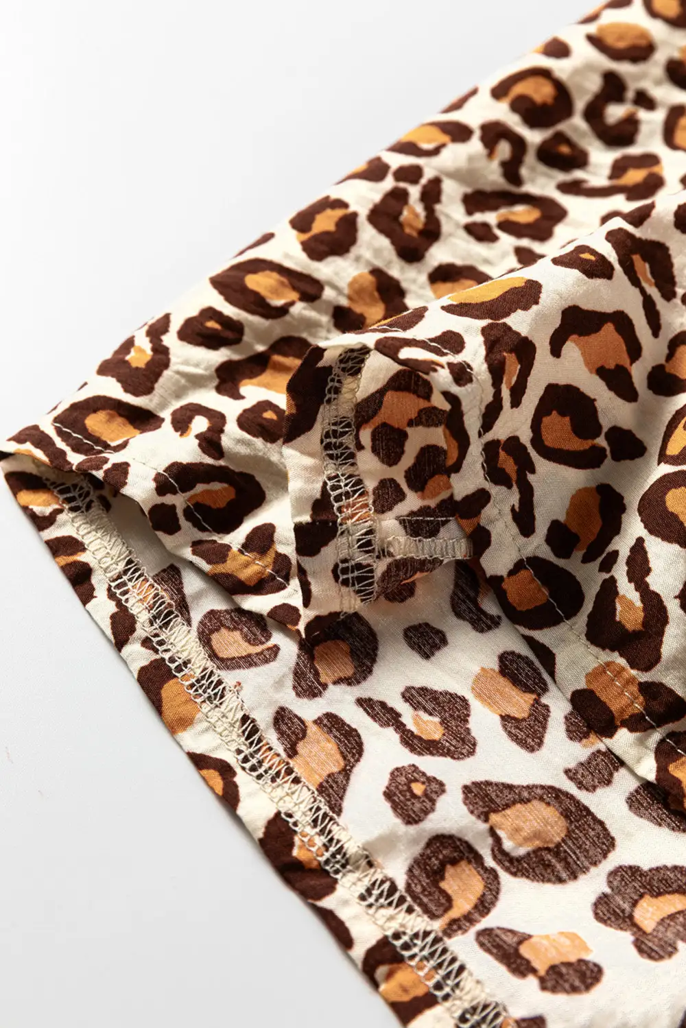 Brown Leopard Print Contrast Frilled Trim Button Down V Neck Shirt