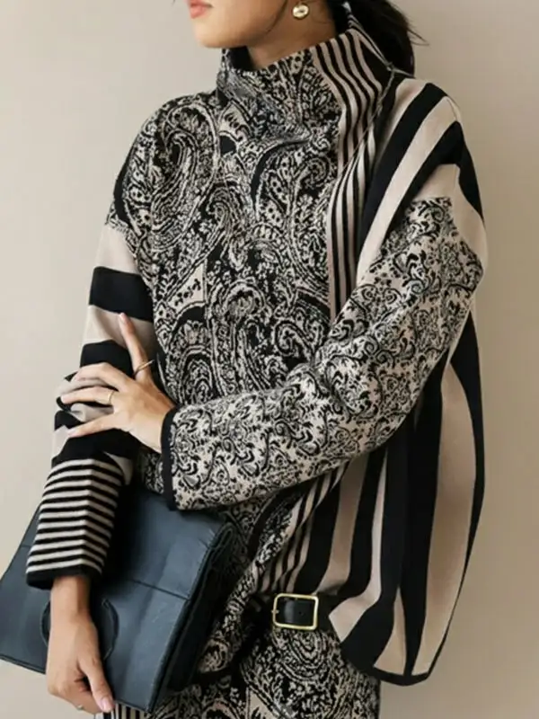 Striped Long Sleeve Relaxed Fit Pullover Sweater