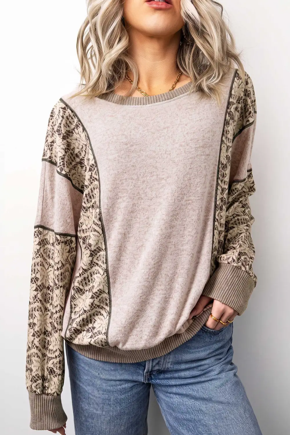 Floral Print Round Neck Relaxed Long Sleeve Top