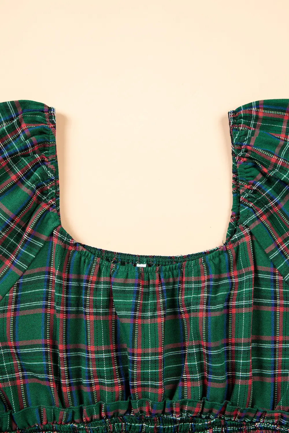 Women's Plaid Short Sleeve Shirred Mini Dress