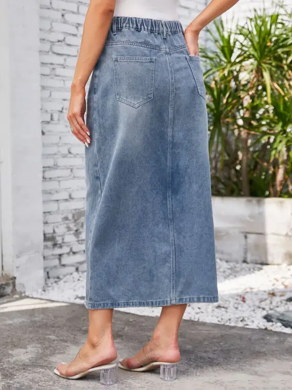 Balanced Denim Pocket Detail Skirt