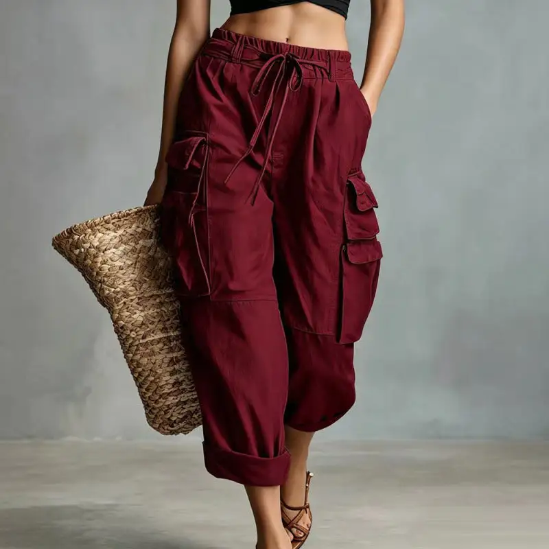 Women's Wide Leg Drawstring Pocket Cargo Pants