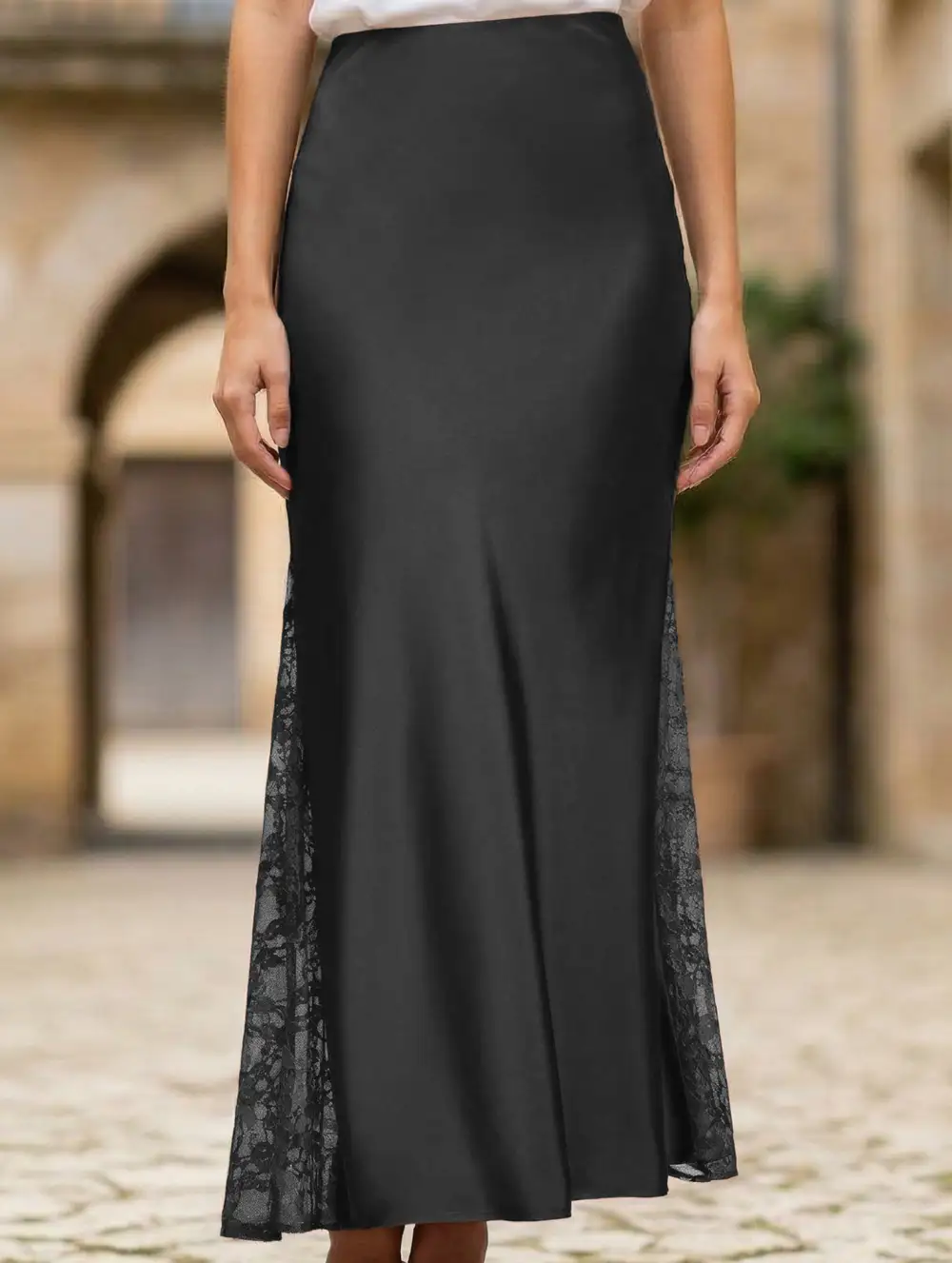 Satin Lace A Line Skirt