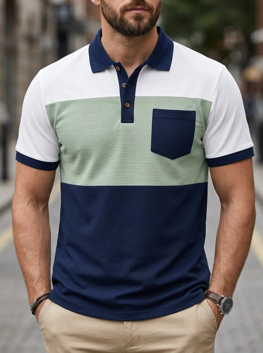 Men's Colorblock Pocket Polo Shirt