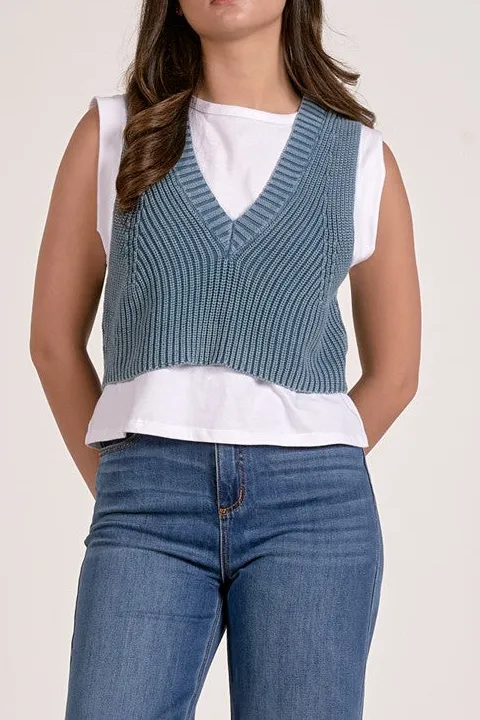 Blue White Layered Knit Vest Top
