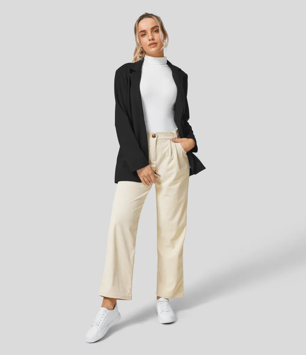 Mid Rise Button Zipper Side Pocket Corduroy Casual Pants