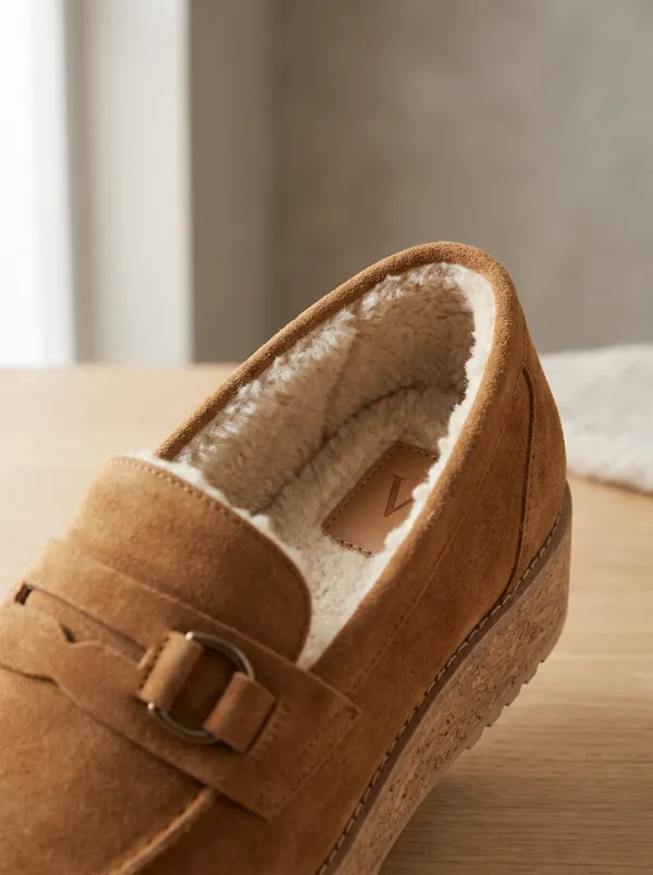 Women's Platform Winter Suede Wood Sole Loafers