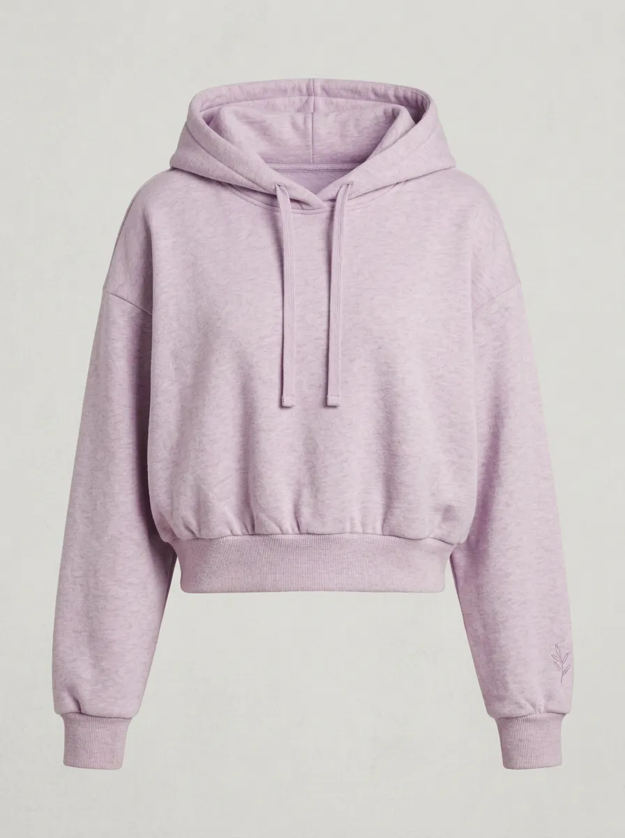 Women's Minimalist Solid Beige Embroidered Leaf Cropped Hoodie