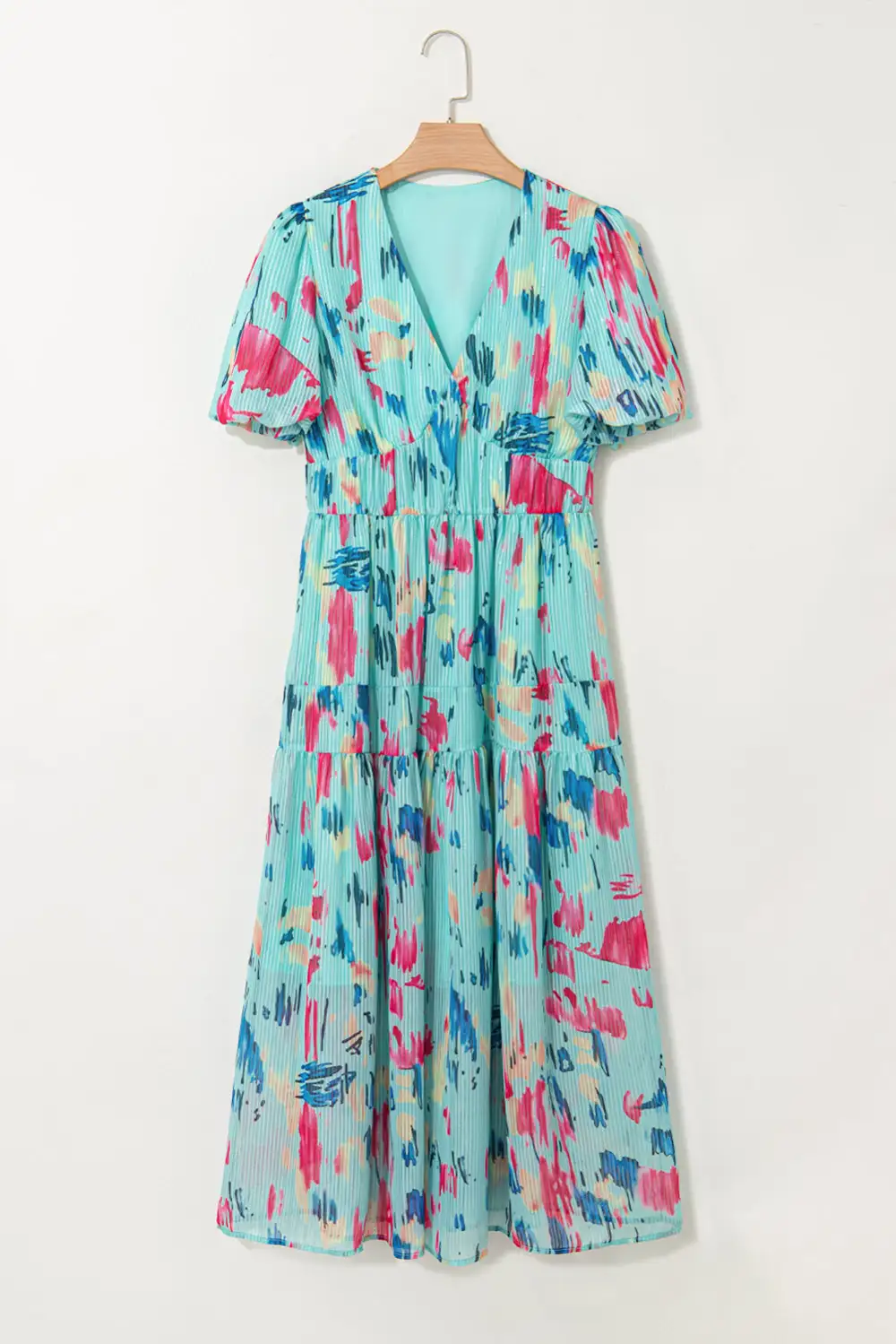 Abstract Print Tiered Puff Sleeve Maxi Dress