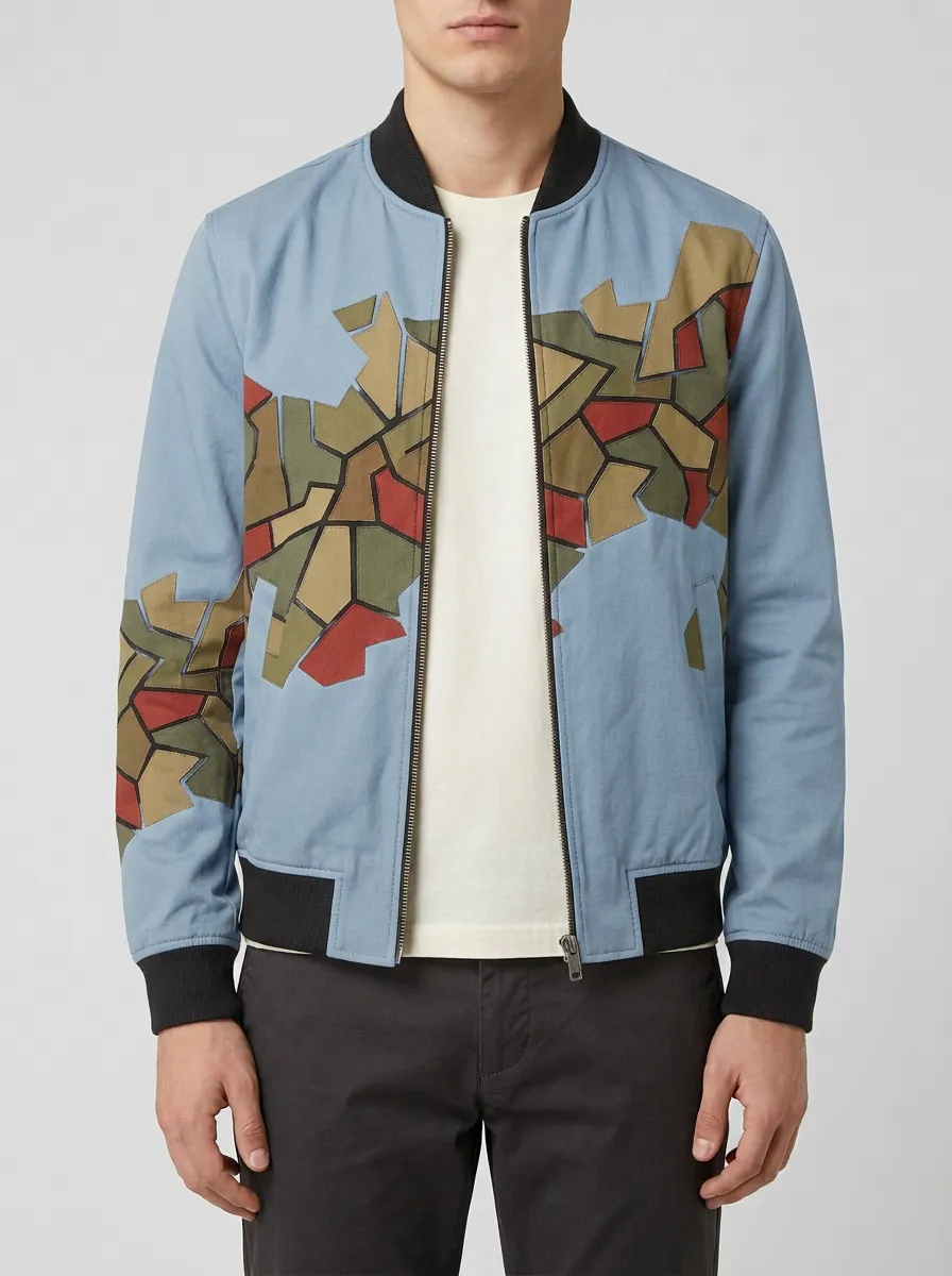 Mosaic Print Panel Detail Bomber Jacket