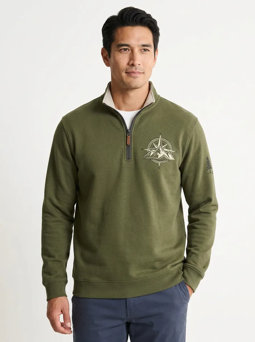 Men's Contrast Lined Mountain Compass Quarter Zip Sweatshirt