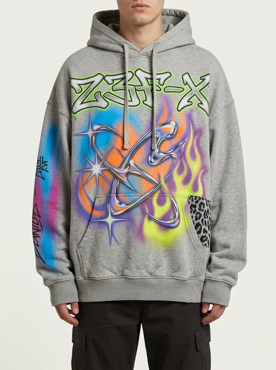 Unisex Streetwear Y2K Graffiti Flame Star Graphic Hoodie