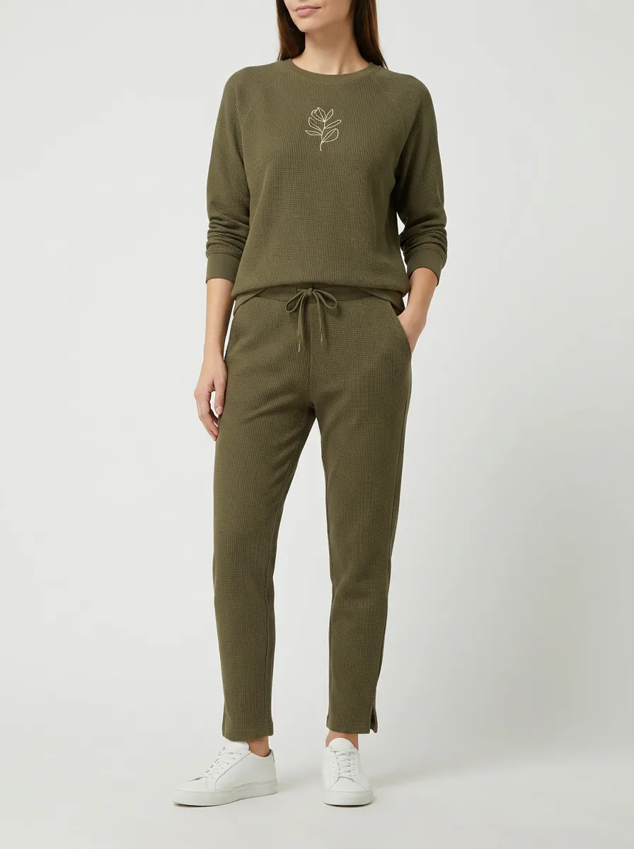 Women's Waffle Knit Botanical Embroidered Jogger Set