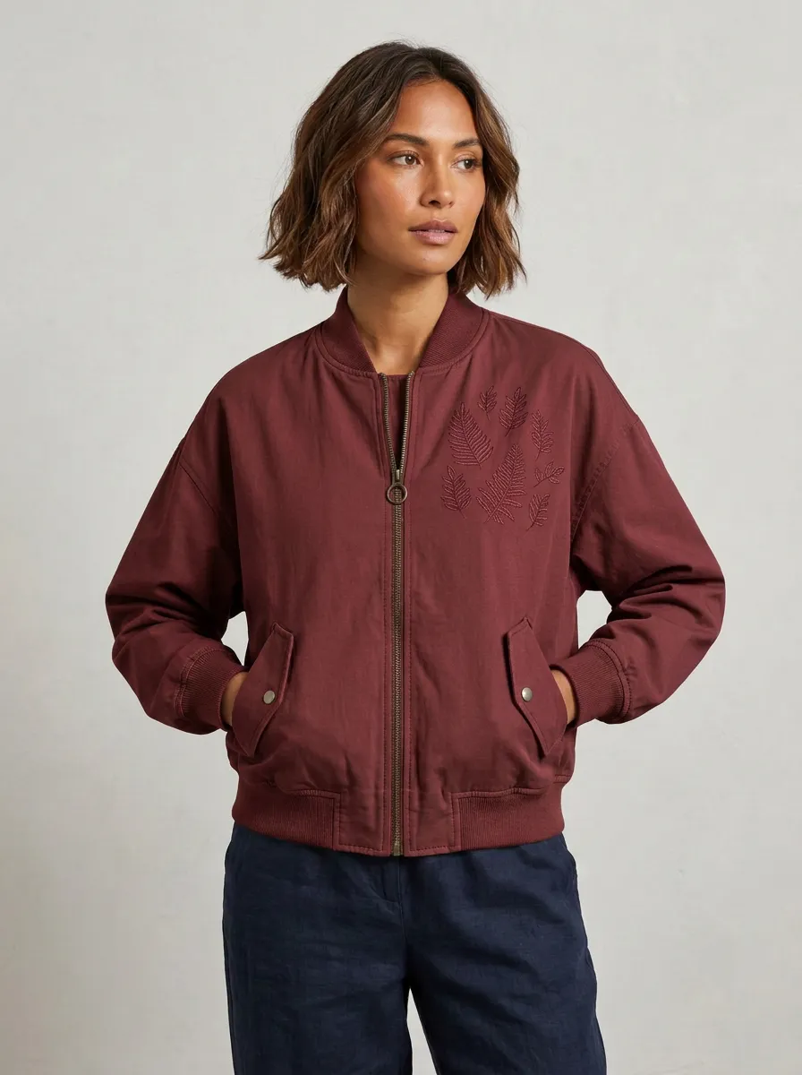 Women's Fern Leaves Printed Bomber Jacket