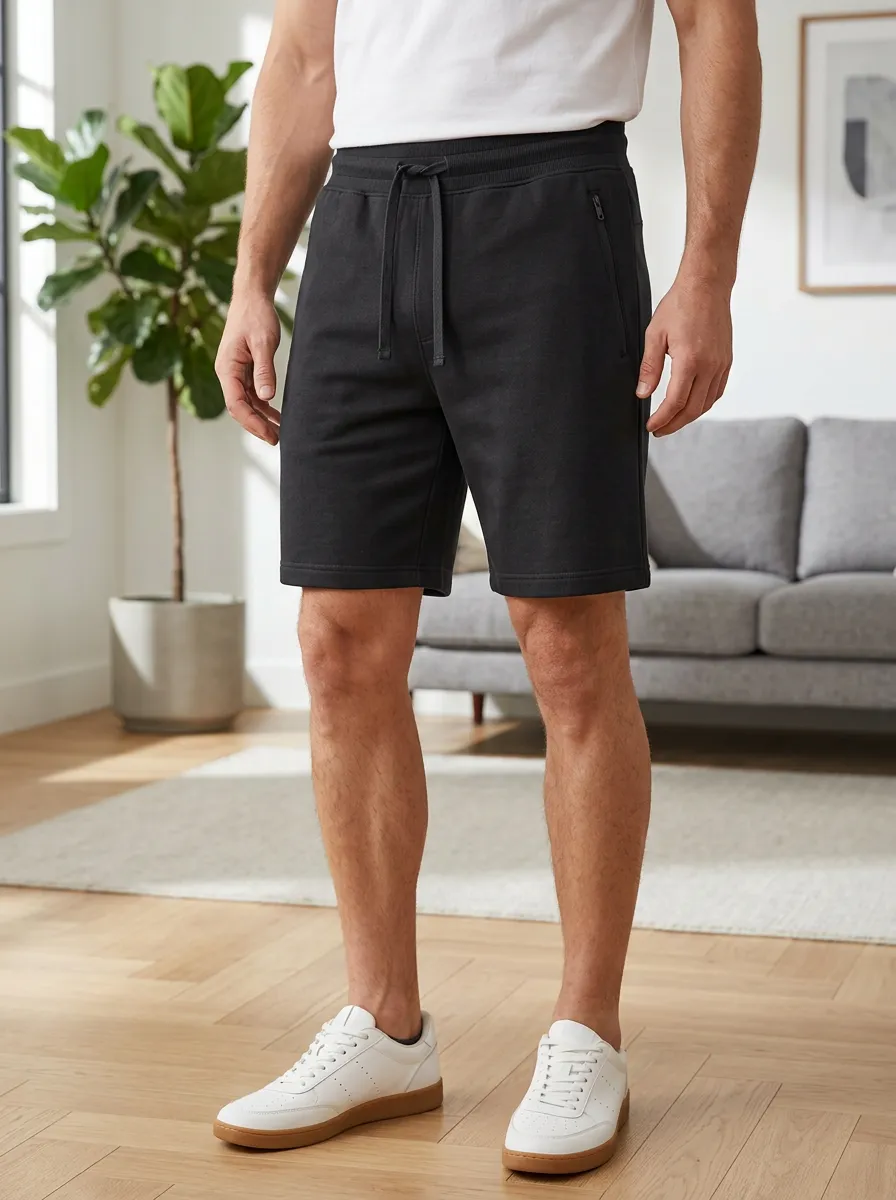 Men's Athletic Casual Drawstring Zipper Pocket Solid Shorts