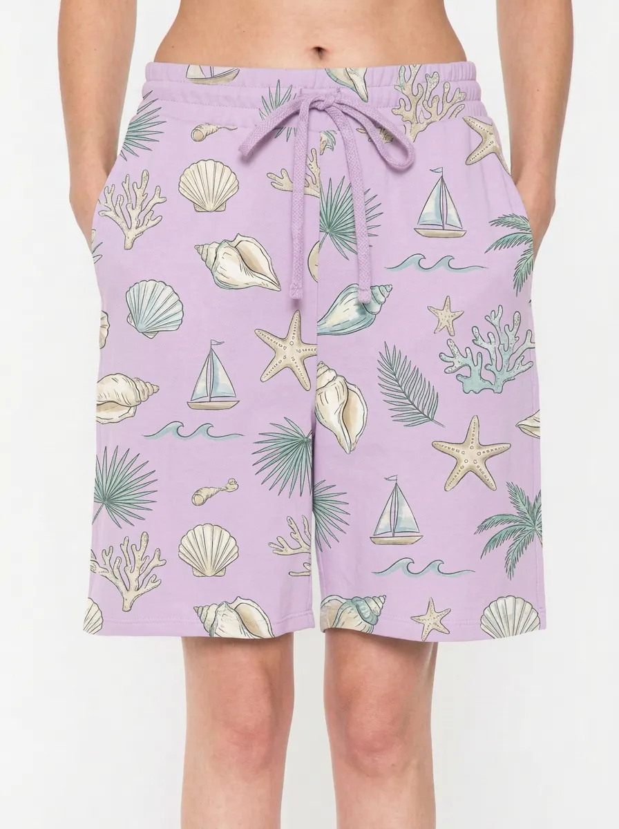 Women's Beach Vacation Seashell Starfish Sailboat Printed Shorts
