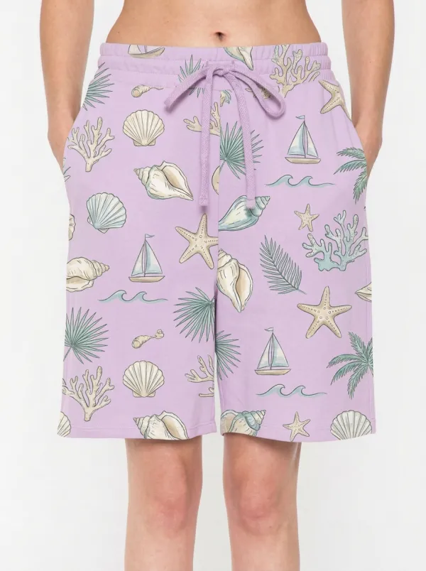 Women's Beach Vacation Seashell Starfish Sailboat Printed Shorts