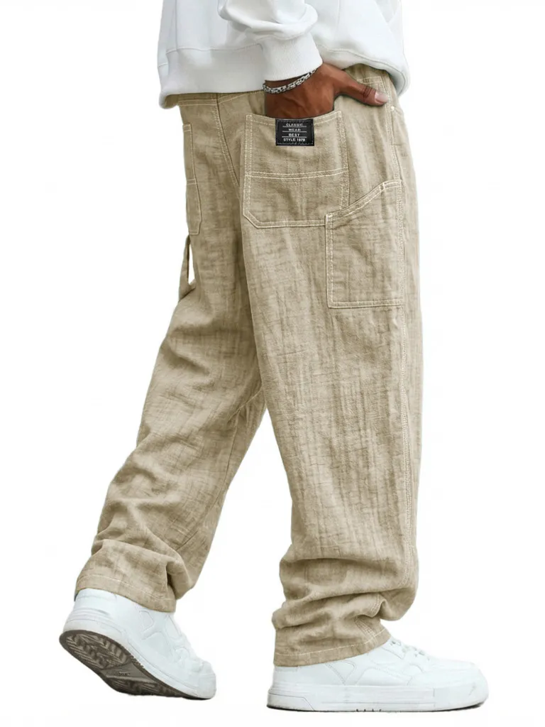 Comfort Fit Linen Blend Utility Pocket Trousers
